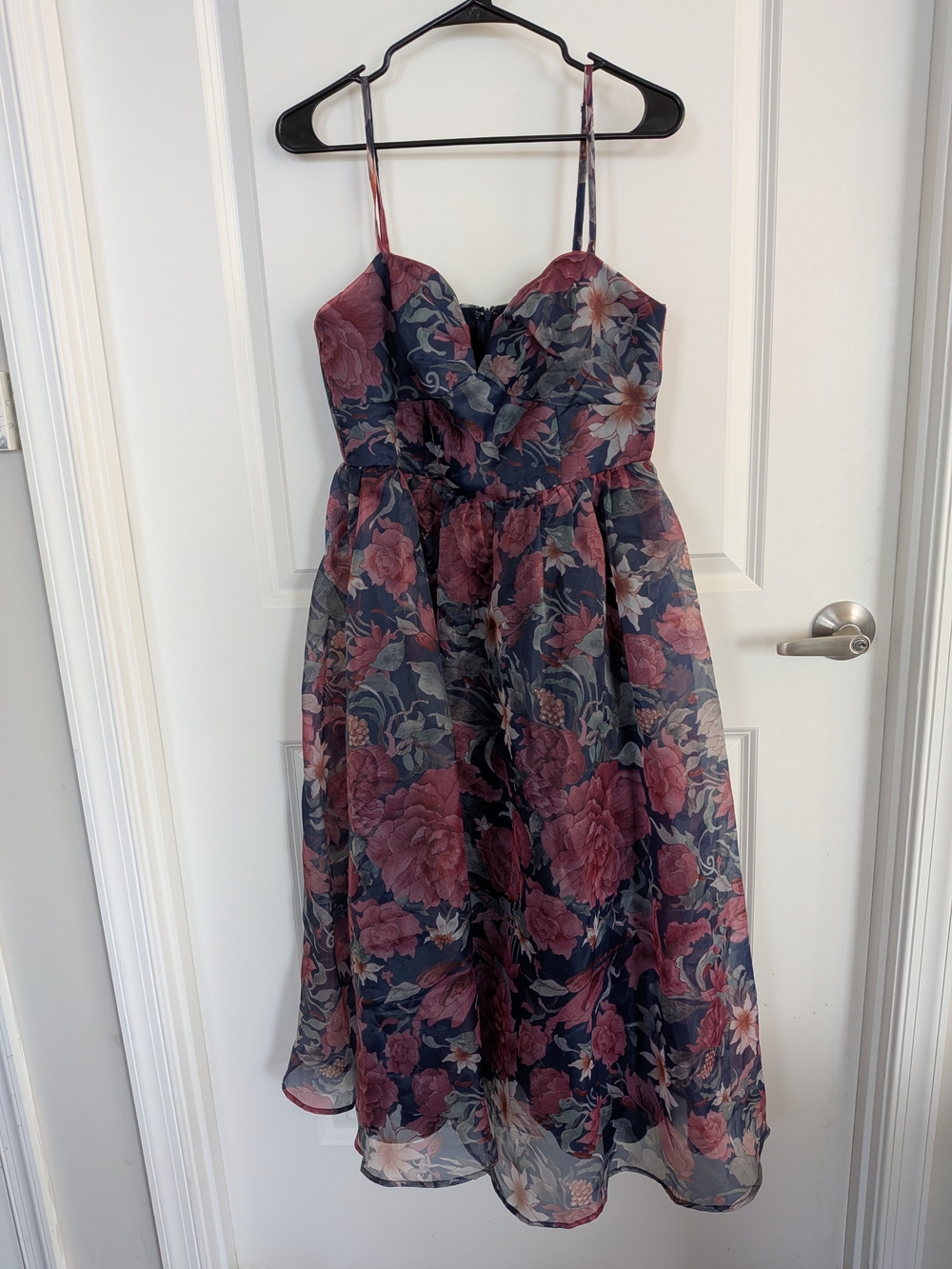 Lulu's Navy Floral Midi Dress with Rose Accents